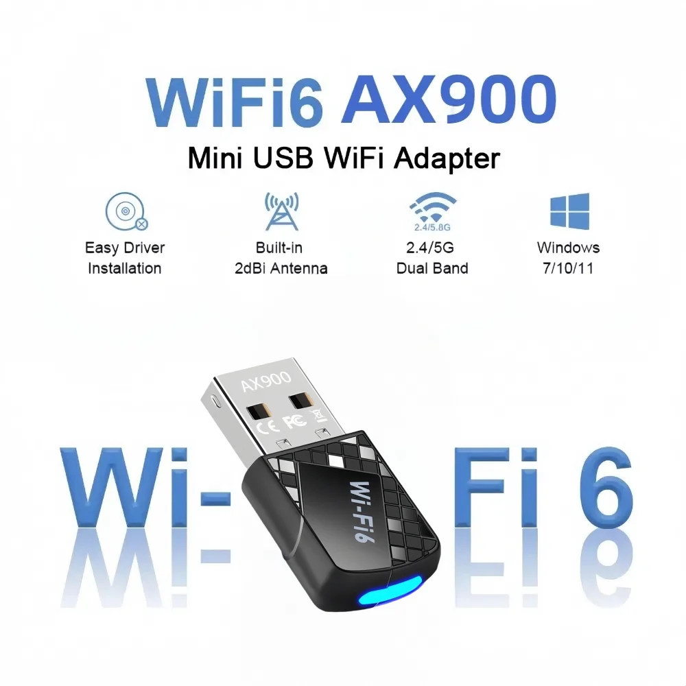 Сетевая карта Wi-Fi 6 900 Мбит/с USB AX900 Wi-Fi Adaptador 802.11ax, бесплатный драйвер 5 ГГц + 2,4 ГГц, беспроводной ключ для ПК, ноутбука Win 10/11