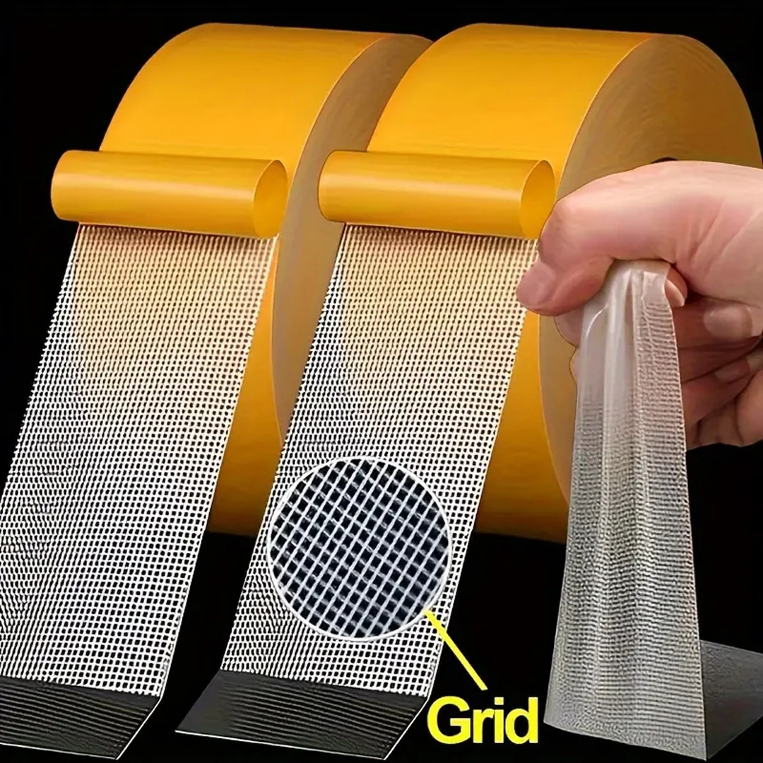 Super Strong Filament Tape Double Sided Adhesive Tape Heavy Duty Translucent Mesh Waterproof Traceless Powerful Grid Carpet Tape
