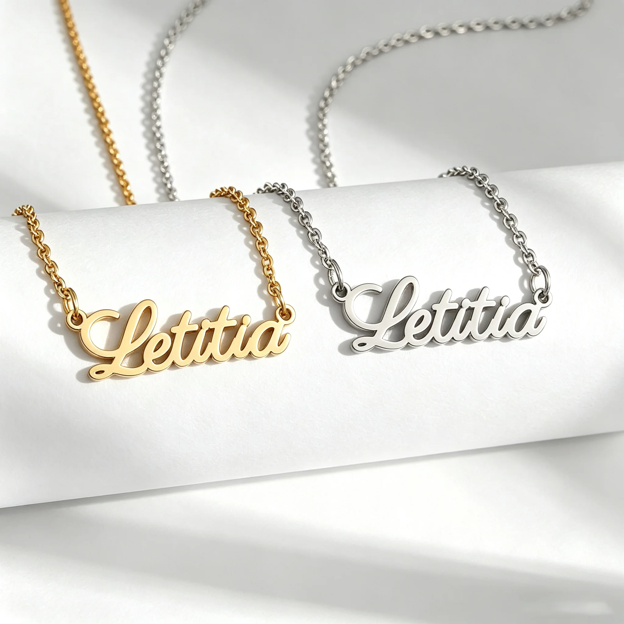 Custom Name Stainless Steel Script Necklace Engraved Name Minimalist Luxury Ins Style Gold Silver Birthday Anniversary Gift
