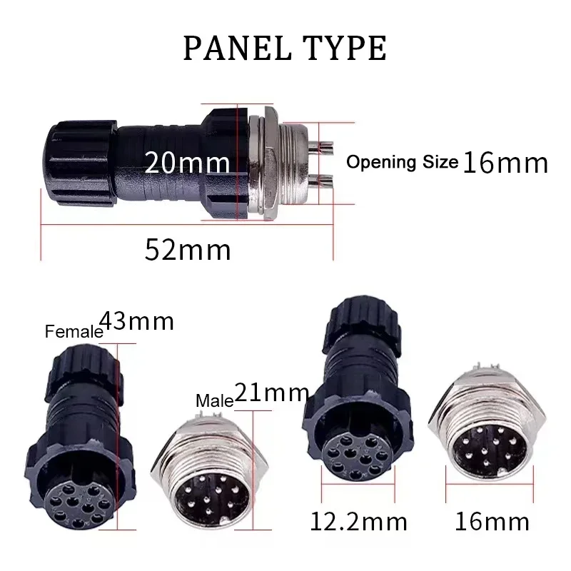 5/20Sets GX16 M16 QL16 16MM Aviation Plug&Socket:Male Female Docking Back Nut Panel Mounted Connector with 2/3/4/5/6/7/8/9 Pins