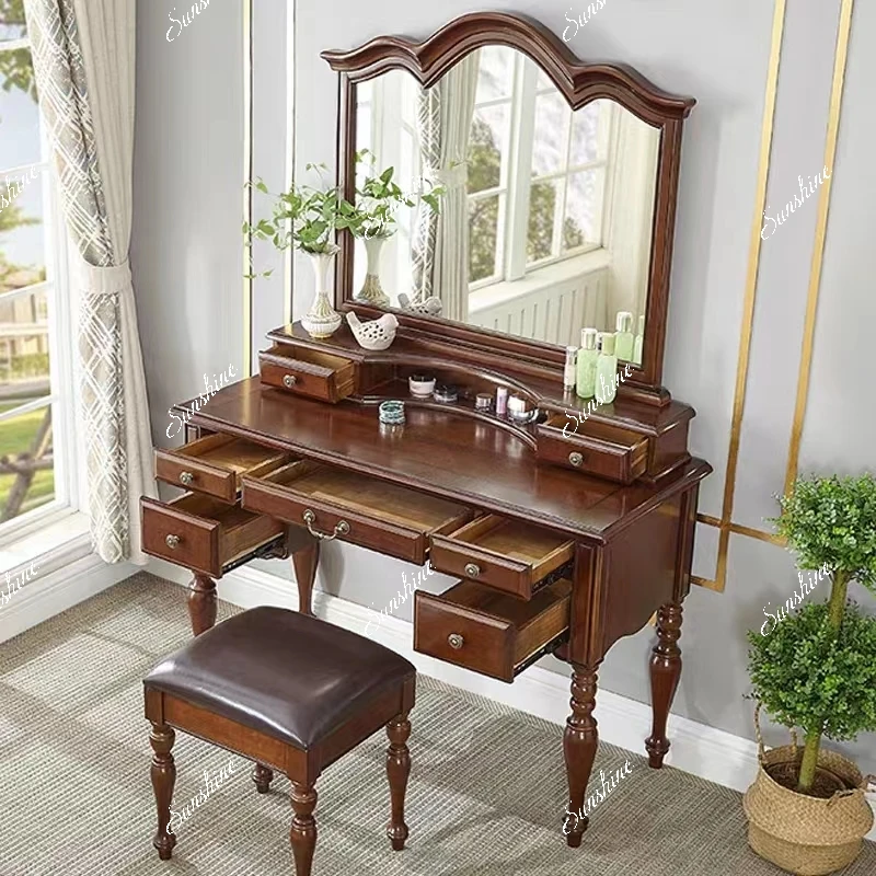 American all-solid wood dressing table, modern and simple bedroom, integrated storage cabinet