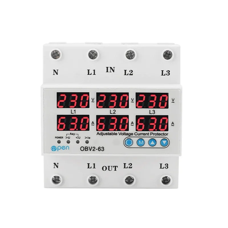 63A three phase Voltage Current Relay Protector Over Under Voltage Relay Adjustable Over and Under Voltage Protector