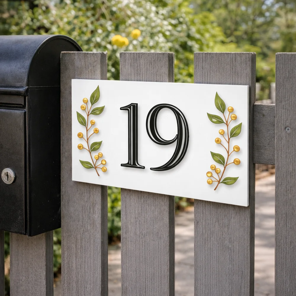 

Персонализированная акриловая табличка с номером дома и цветочным дизайном, толщина 5 мм, УФ-печать, уличная адресная табличка, современная дверная табличка с номером