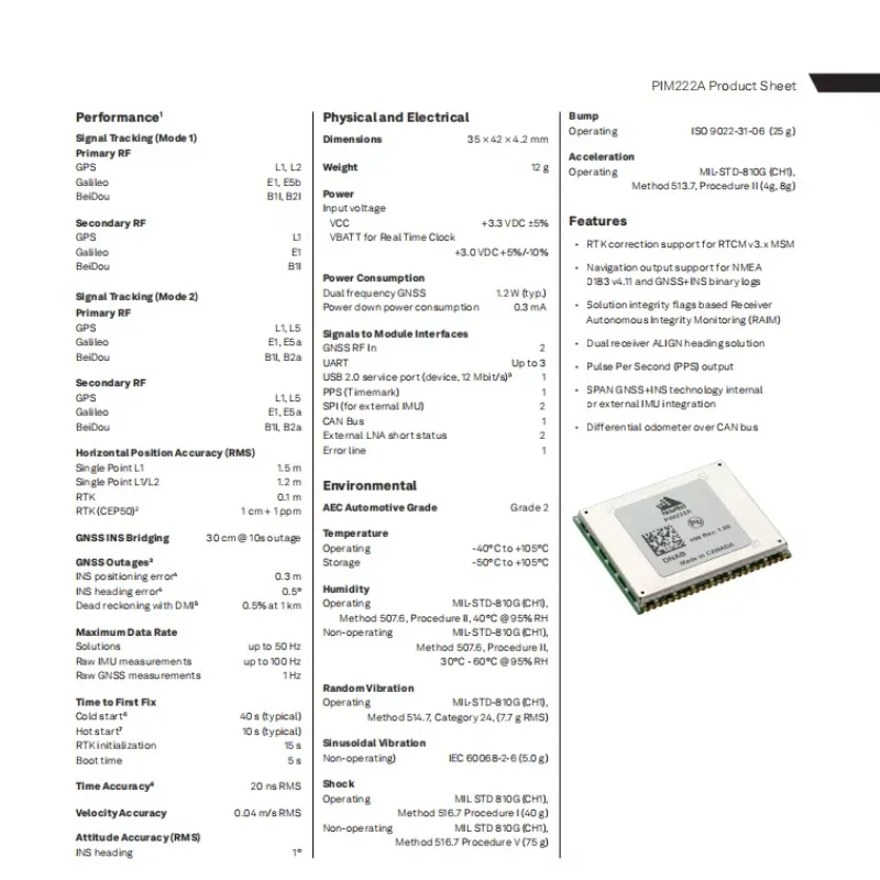 NovAtel PIM222A Модуль позиционирования GNSS GPS/BDS/ГЛОНАСС/GALILEO