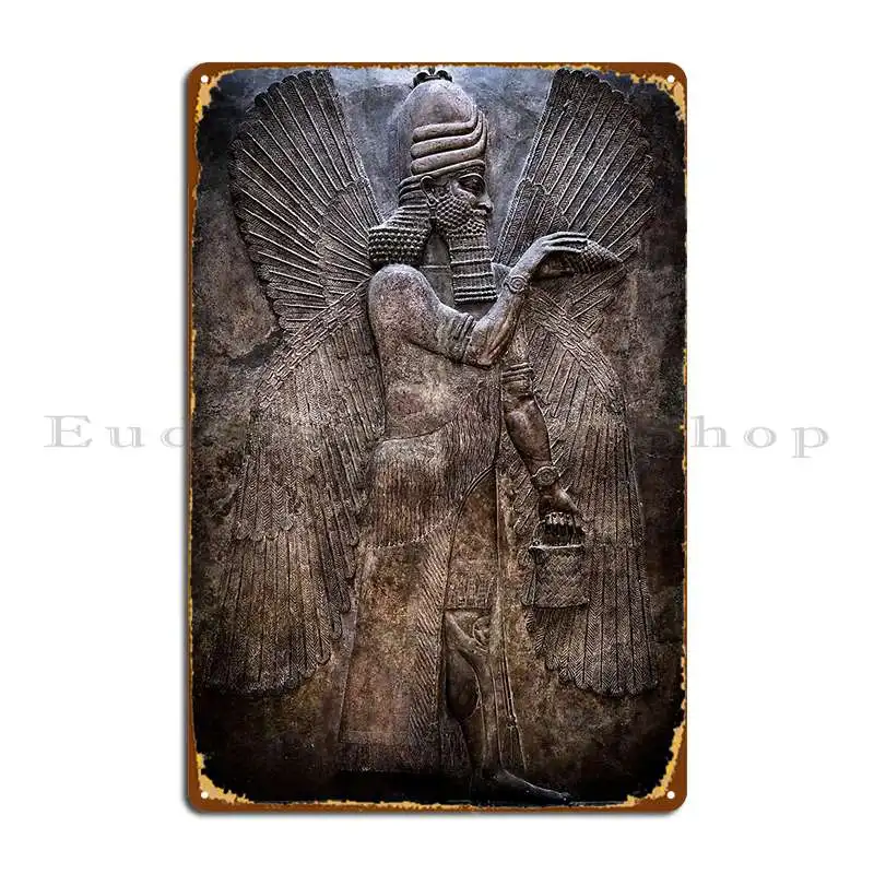 Winged Genie Of Sargon Ii Metal Plaque Poster Retro Club Wall Cave Printed Cave Tin Sign Poster