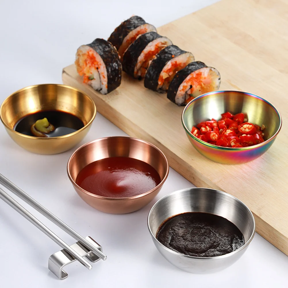 

5 Pcs Platter Seasoning Dish Soy Sauce Serving Tray Stainless Steel Small Appetizer Plate