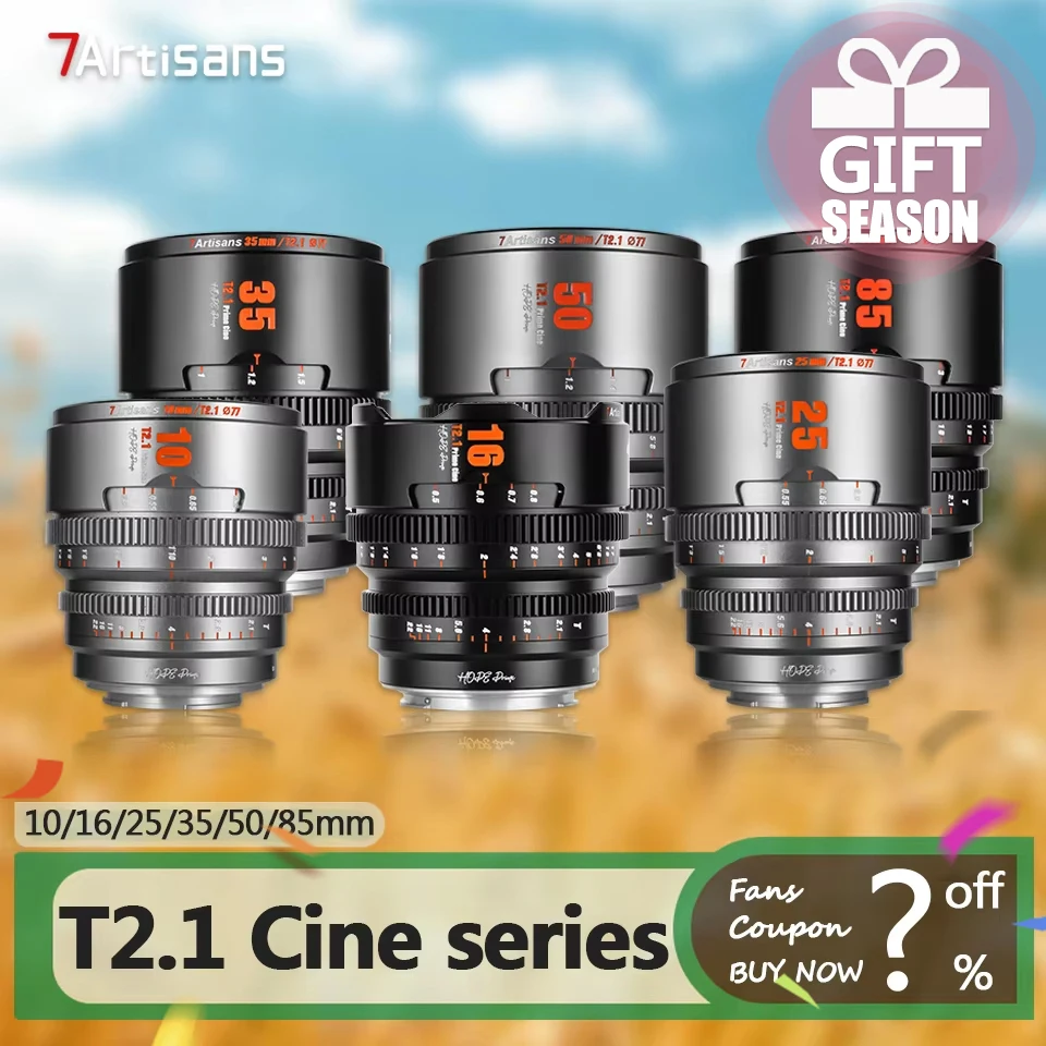 7artisans S35 Frame 10/16/25/35/50/85mm T2.1 Hope Prime Cine Lens Compatible with FX30 RED GH9 GH5 XT5 XT4 XT50 A7M4 A7R5 RF