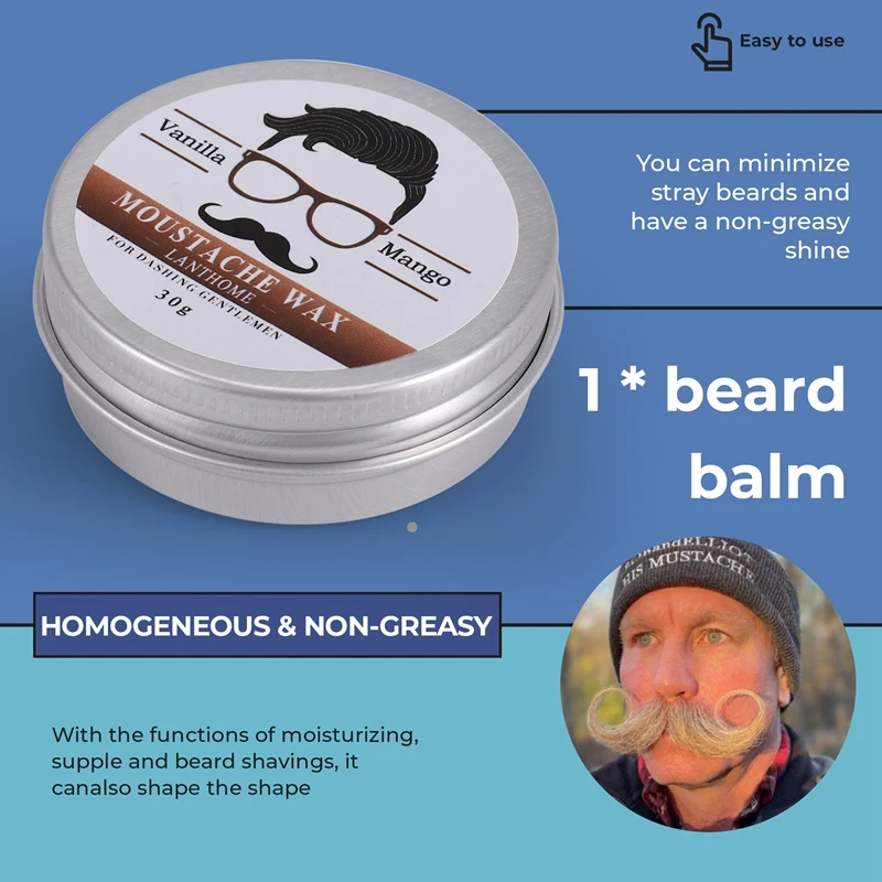Lanthome Male Beard Wax Attractive Mustache Moustache Nourishing Beard Care Improve Messy Sparseness Reducing Curls Hair Growth