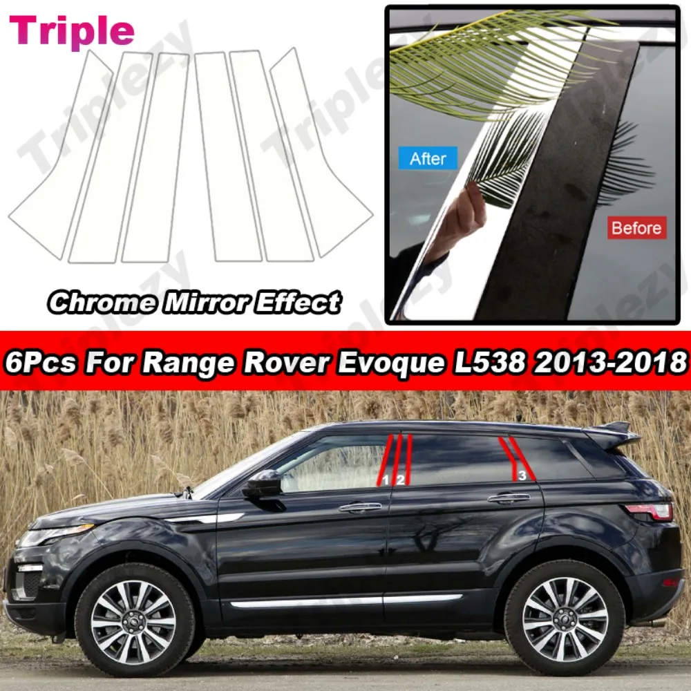 โครเมี่ยมคาร์บอนไฟเบอร์สีดำประตูหน้าต่างกลางเสา B C ฝาครอบเสากระจกตกแต่งสำหรับ L538 Rover Evoque