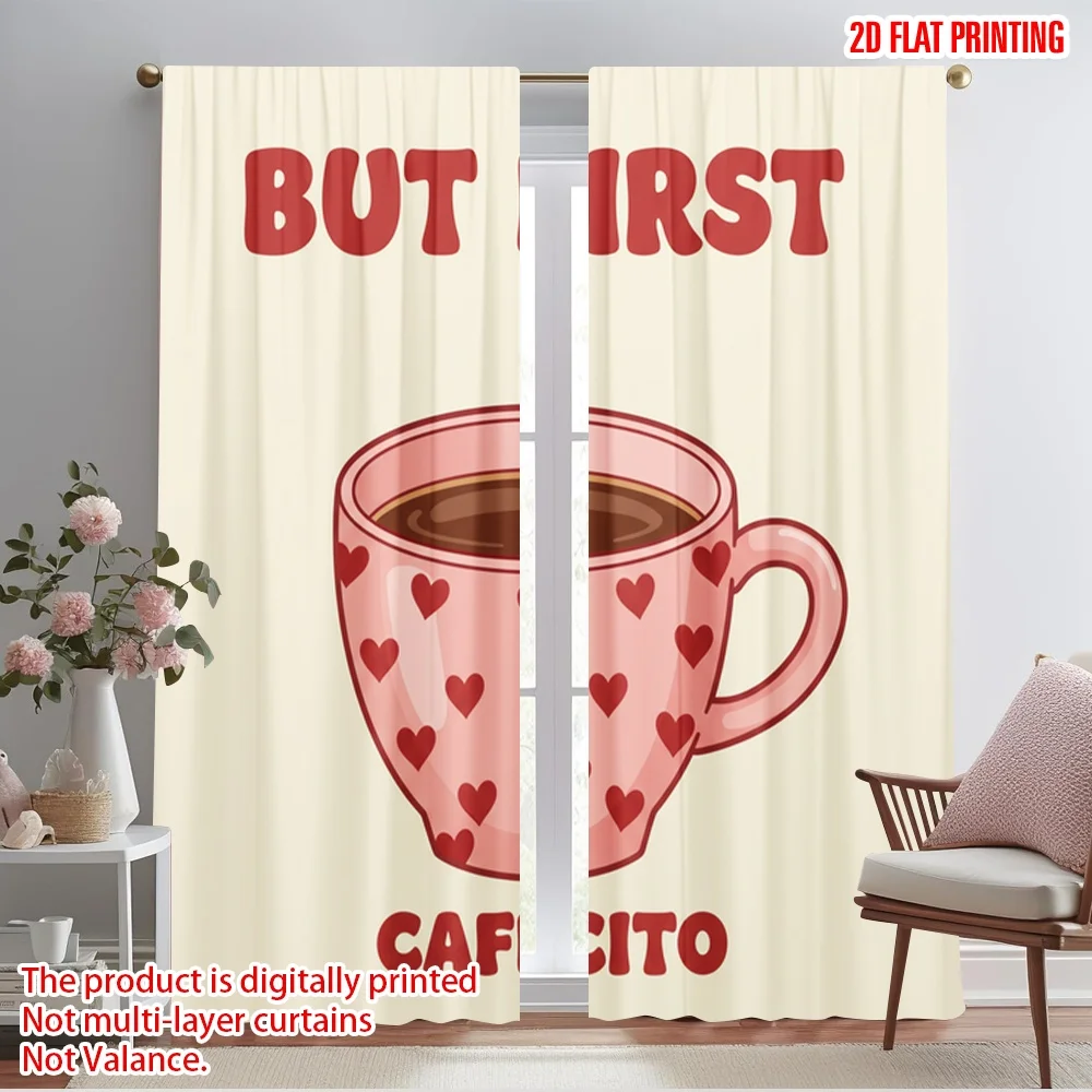 

2pcs 2D flat printing Drapes But First Cafecito Hearts Polyester Without Electricity 0 Use for Holiday Family Portraits Party