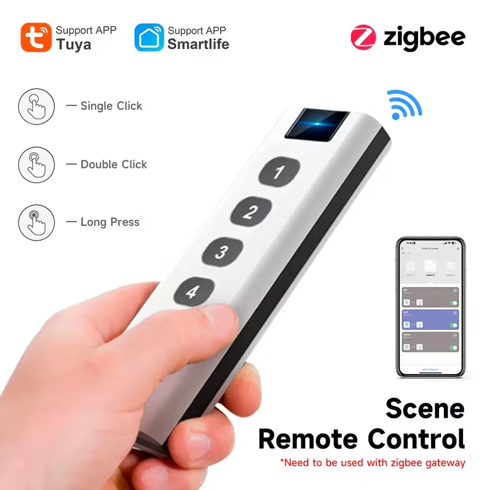 Tuya ZigBee Intelligent Scene Switch 4Gang Supports Scene and Dimming Switching, Suitable for Remote Control of Automation Scene