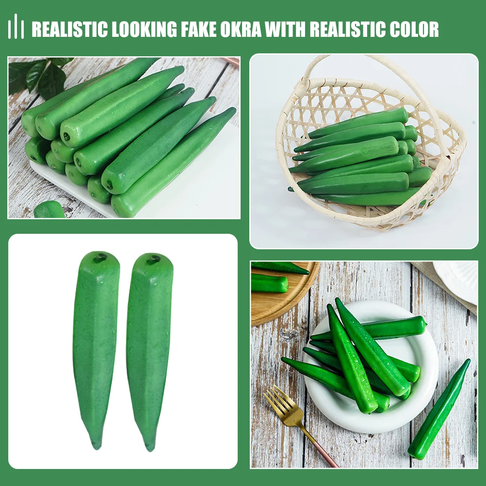 10 Uds. De espumas artificiales de modelo de Okra falso realista, decoraciones de Okra, verduras artificiales, espumas falsas de Okra