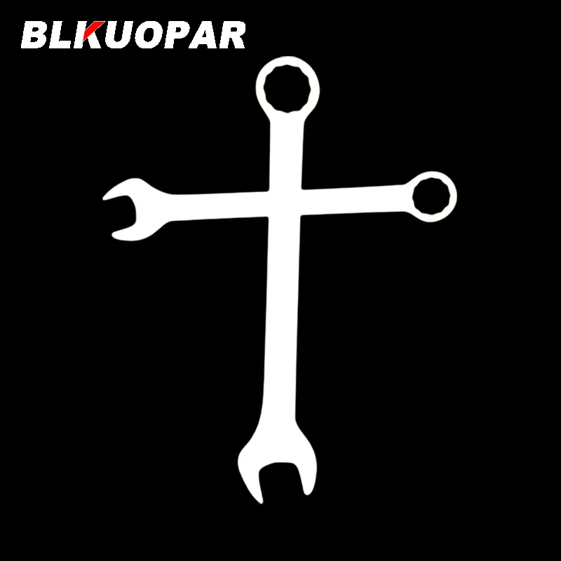 BLKUOPAR Mechanics Wrench Tool Cross Christian Car Sticker Personality Anime DIY Decal Waterproof Sunscreen Trunk Car Lable