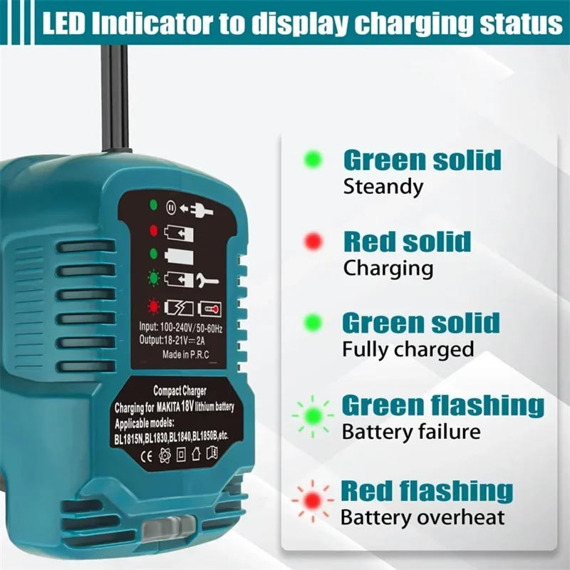 Fast Charger for Makita 18V Li-ion Battery Mini Charger with LED Indicator for BL1850 BL1840B BL1820 BL1815 BL1860 BL1830