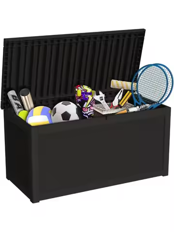 260 Gallon Deck Box, Outdoor Large Waterproof Resin Storage Box with Lockable Lid for Patio Cushions, Pool supplies