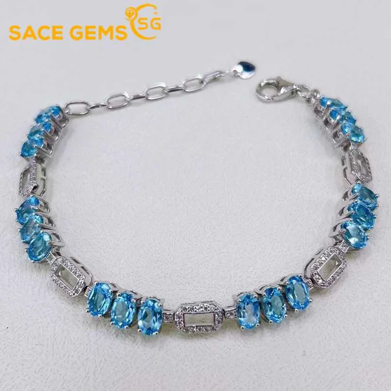 

SACE GEMS New Arrival 925 Sterling Silver Swiss Blue Topaz Gemstone Bracelrts for Women Engagement Cocktail Party Fine Jewelry