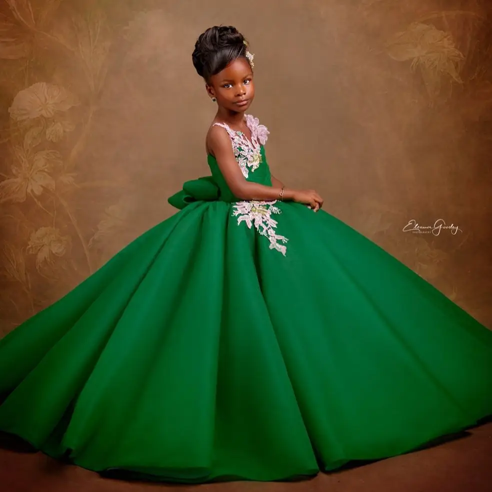 

Green Ball Gown Flower Girl Dresses For Wedding Kids Beading Ball Gown Party Girls Pageant Dresses Princess Birthday Photoshoot