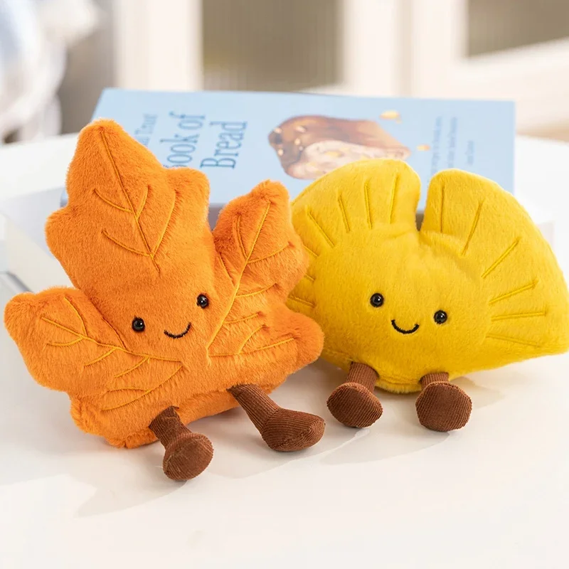 Kawaii Cartoon Smiling Leaf Plush Dolls Cute Maple Leaf Ginkgo Leaf Stuffed Toys Soft Plushies For Home Decor Gifts Girl