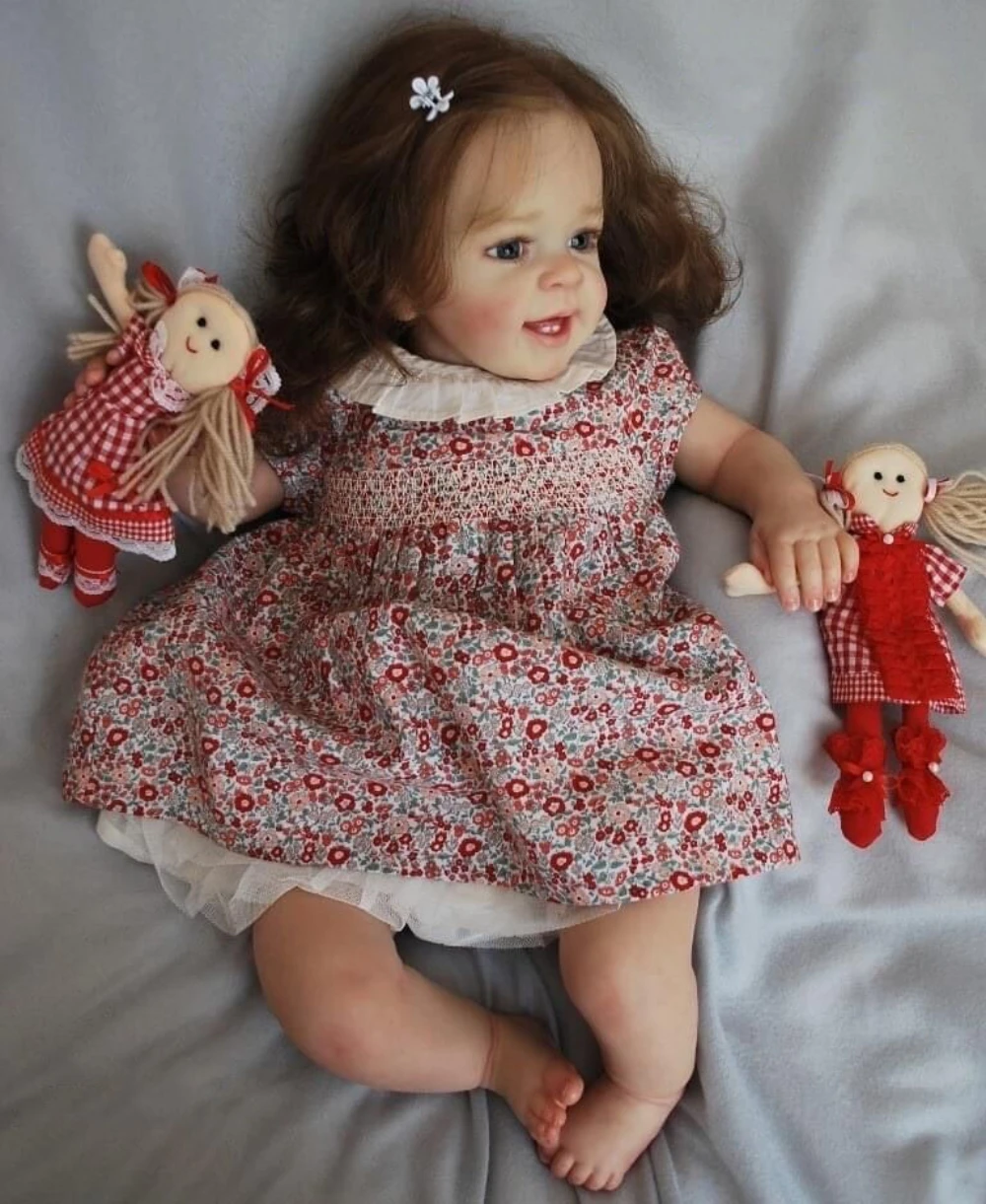 

New 60CM Already Painted Finished Doll As Picture Reborn Toddler Yannik Lifelike Soft Touch with Long Curly Hair 3D Skin