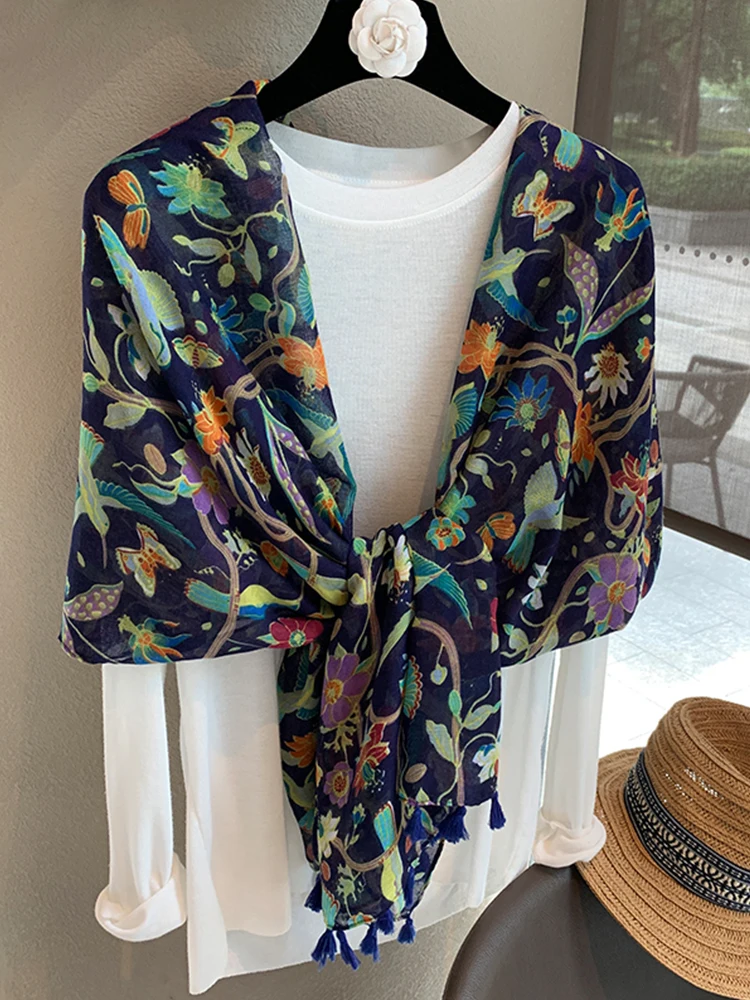 

Elegant Women Silk Scarf Wrap Shawl Animal Floral Print Sunscreen Bandanas Hijab Mujer Scarve Pareo Headscarf Travel Fashion New