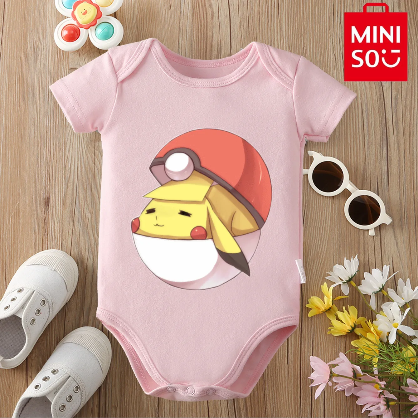 

MINISO карманный монстр типах взрыв, боди в японском стиле для ребенка, комбинезон из чистого хлопка для новорожденных от 0 до 12 месяцев