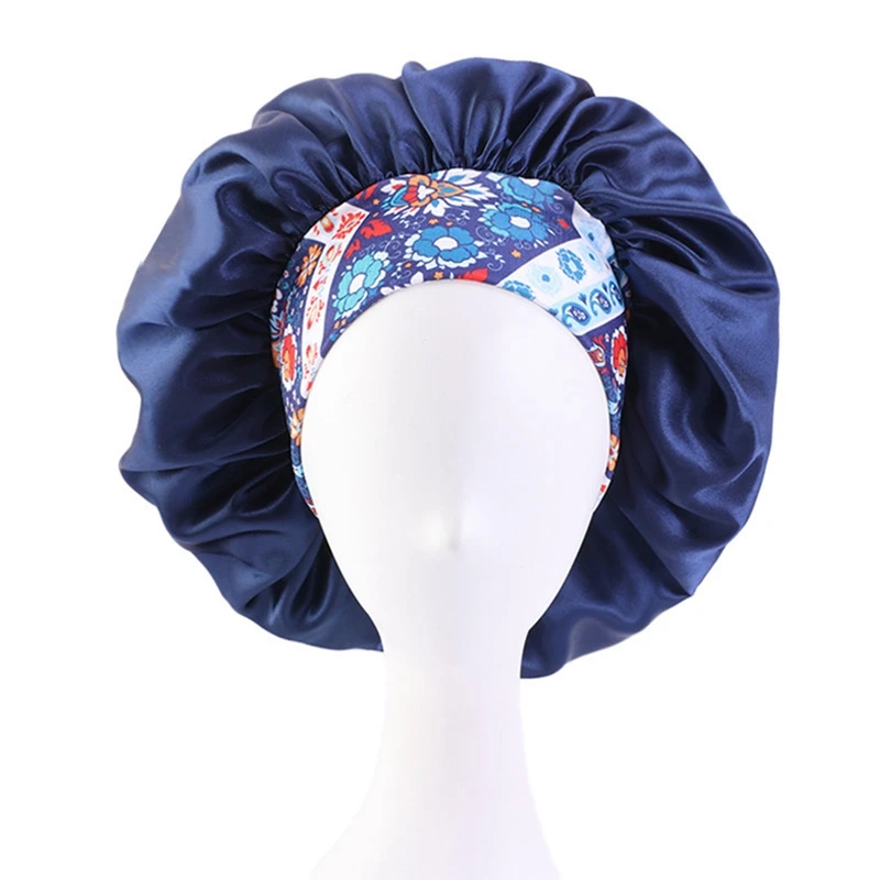 Elastic Silky Satin Bonnet Sleeping Cap Women African Pattern Ankara Print Hat Adjustable Night Sleep Cap Soft Headcover