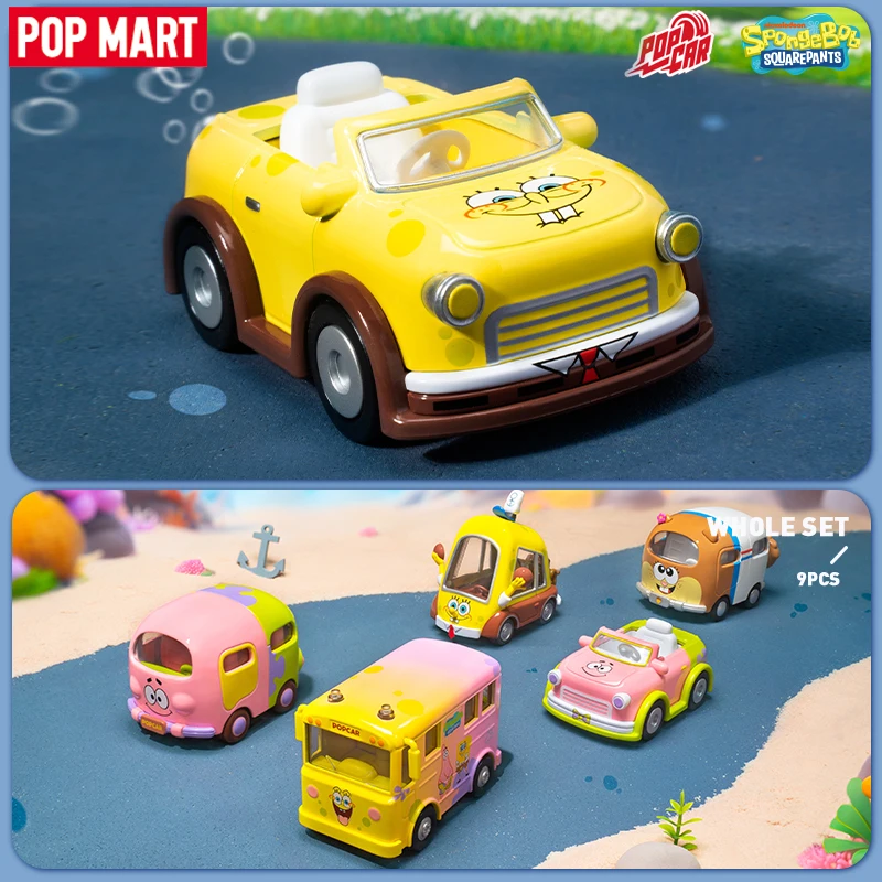 POP MART-caja misteriosa de vehículos de la serie de coches turísticos Bob Esponja, de 9 piezas caja ciega, juguete de coche POPMART, 1 unidad