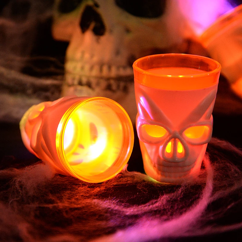 1/2/3pcs LED Light Halloween Drinking Cup Skull Glowing Wine Water Cup Haunted House Horror Props Halloween Party Bar Decoration