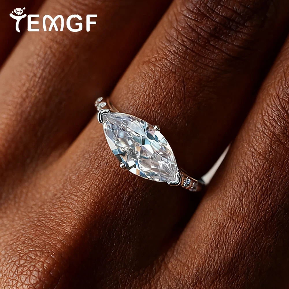 

TEMGF 3CT кольцо с муассанитом огранки маркизы, стерлинговое серебро 925 пробы, женское обручальное кольцо, роскошные ювелирные изделия с сертификатом