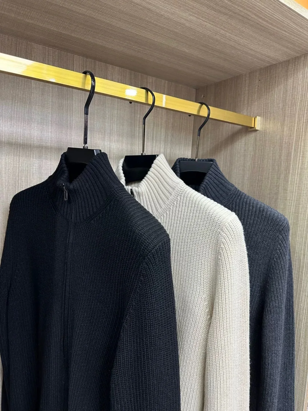 سترة صوفية بسحاب كامل للرجال من Italian Sle، معطف صوفي بلون نقي، تصميم بسيط، ملابس محبوكة للخريف والشتاء للتنقل...