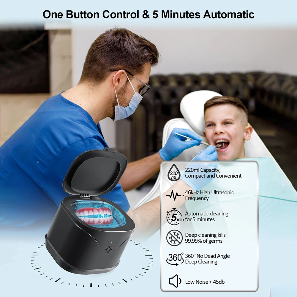 Ultrasonic Cleaner Machine 46000Hz Portable Ultrasonic Jewellery Cleaner for Dental Retainer Mouth Guard Watch Ring Cleaner Bath