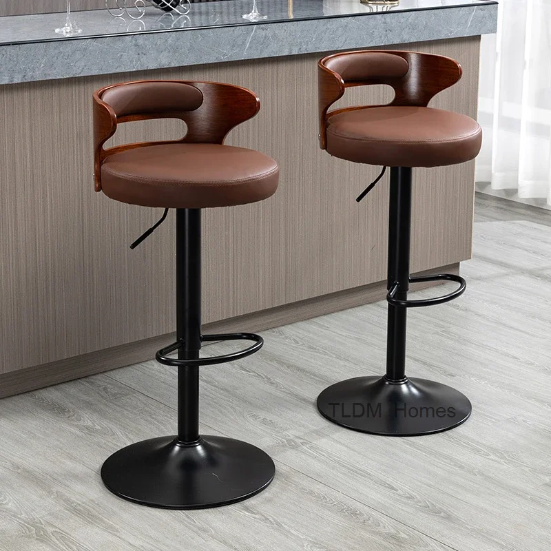 Nordic bar chair kitchen high bar stool lift bar counter chair Modern leather Swivel chair cafe Front Desk Work stool furniture