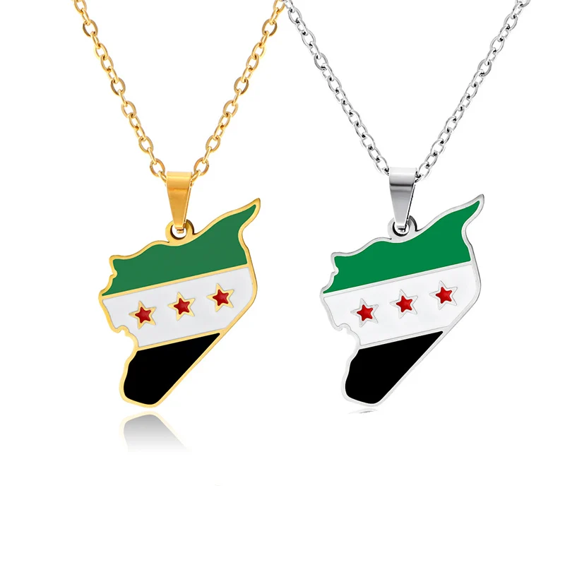 Stainless Steel Syria Map Pendant Necklaces for Women Men Personalized Chain Charm Jewelry Gift