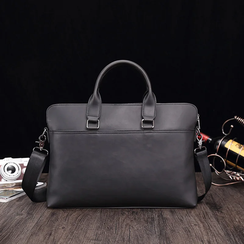 Briefcases Handbag Man's Portable Computer Bag PU Leather Laptop Business Commuting Zipper Crossbody Retro Shoulder Bags Y141A