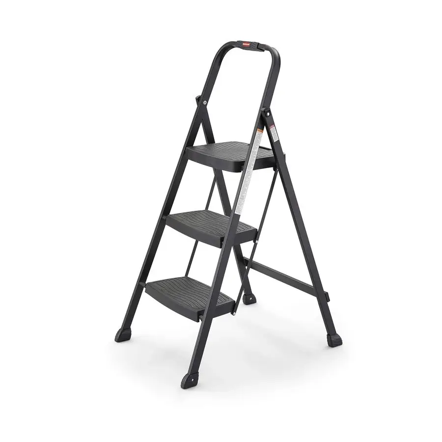 

3Step Steel Ladder, Folding Step Stool with Hand Grip and NonSlip Feet, Black, Tested to ANSI US Safety Standards, No Assembly R