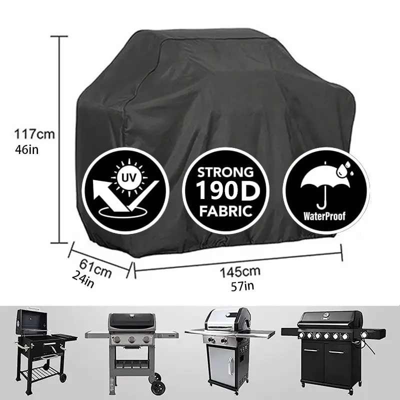 BBQ Gas Grill Cover UV Protective Durable Convenient Fits Weber Char-Broil Grill Furniture Cover Black view 2