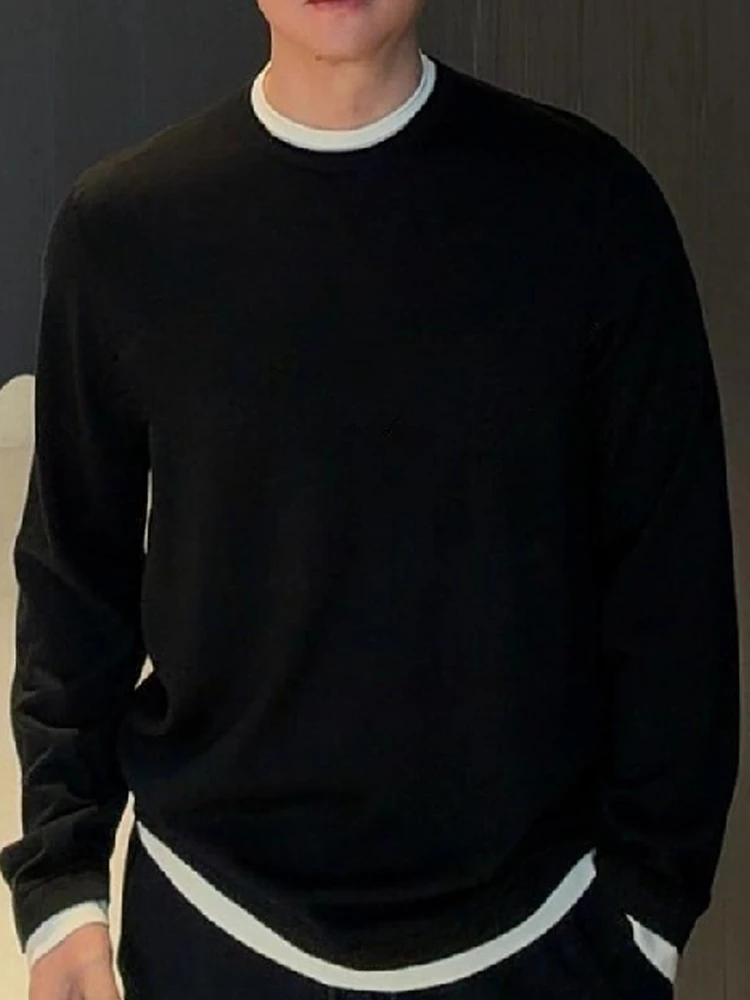 

Autumn 2025 Men's Loose Fit Long Sve Knitted Sweater High End Design Color Blo Base Layer irt Youth Vitali Sle