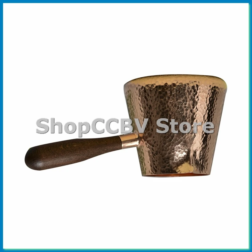 

Кувшин для латте из чистой меди 500 мл с деревянной ручкой, чайник ручной работы, посуда для напитков, сервиз - A57M