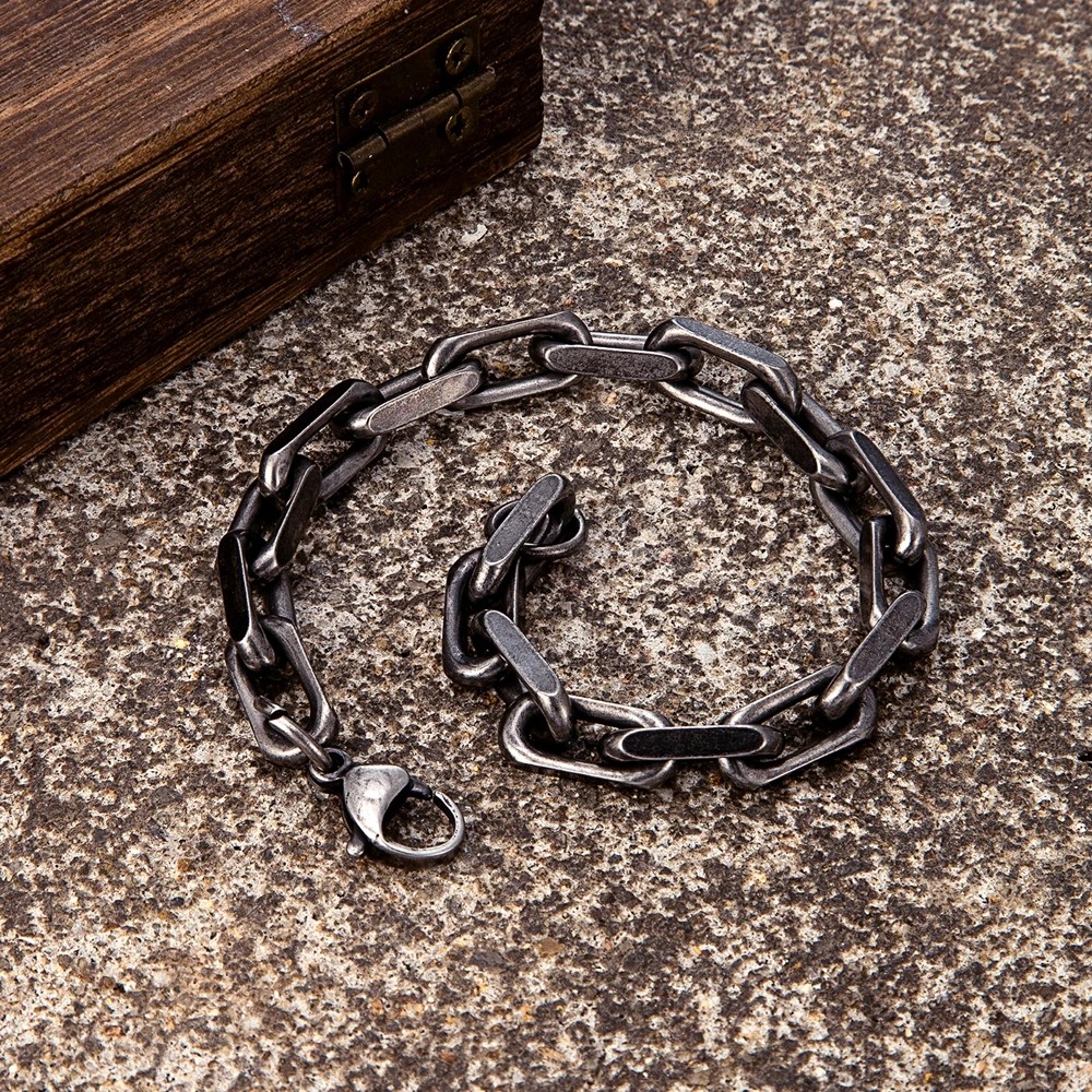 MKENDN Locomotive Men Punk Rock Bicycle Chain Bracelet Stainless Steel Male Vintage Oxidized Black Biker Jewelry