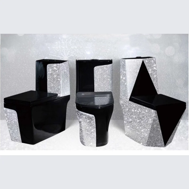 One Piece Toilet Wc Sanitary Ware Colored Pedestal Basin Sliver Black Ceramic Luxury Bathroom Black Carton Packing Modern 1 Pcs