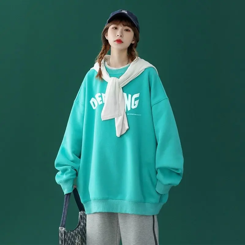 Fashion Printed Letter Loose Casual Sweatshirts Female Clothing 2023 Autumn Winter Oversized All-match Tops Korean Sweatshirts