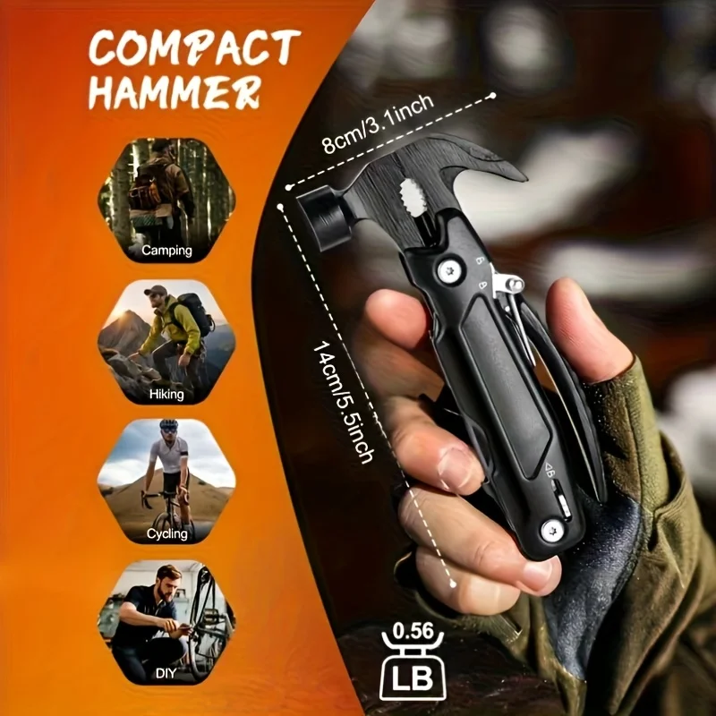 

Многофункциональный молоток 12-в-1 (1 шт.), незаменимый инструмент для дома и автомобиля | В комплект входят молоток, плоскогубцы, отвертка и 8 других инструментов.