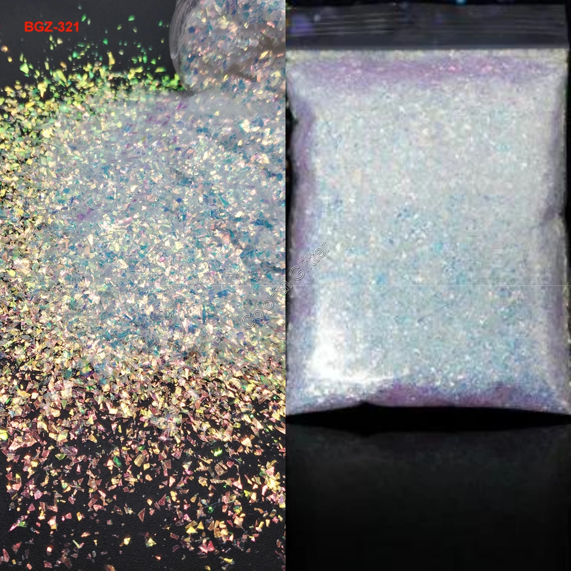 4Color-10G Iridescent White Irregular Flake Chunky Glitter Sparkling Luster Shape Nail Art for Craft Deco Makeup Facepaint DIY