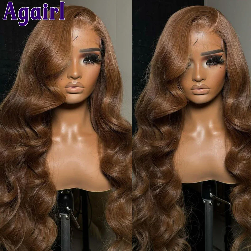 200% Chestnut coklat 13x6 Wig renda Frontal rambut manusia tubuh gelombang 13x4 Wig renda depan sebelum dipetik siap Go transparan 6x4 Wig renda