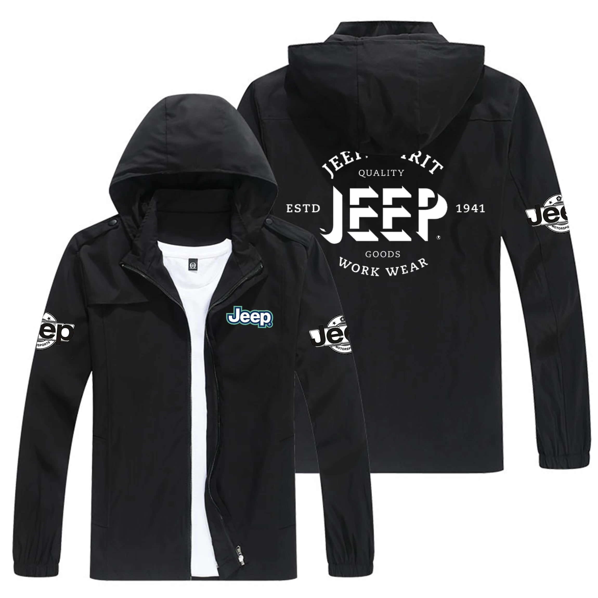 

New men's fashionable Jeep logo printed stylish men's hooded jacket with detachable full zipper coat