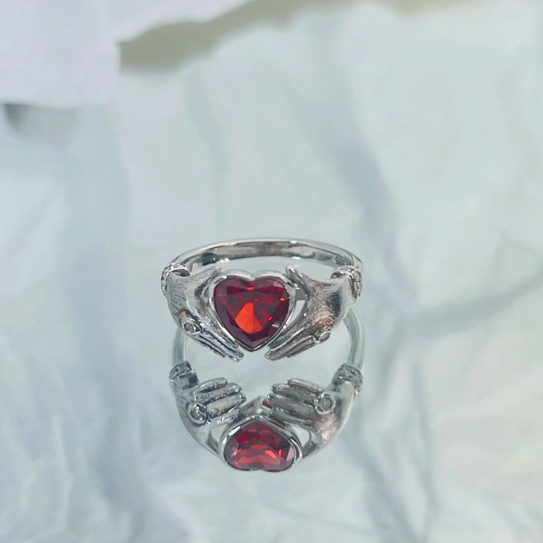 S925 silver ruby brushed ring simple light luxury niche index finger ring fashion retro ring tide