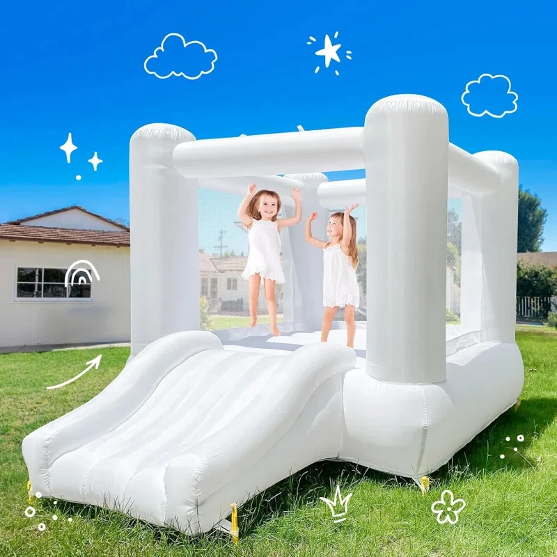 9*7*6ft Kids Birthday Gift White Bounce House Indoor Outdoor Softplay Inflatable White Castle Bouncer with Blower Customization