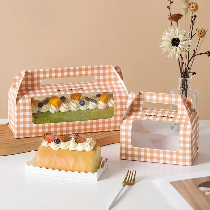 10 Set Colour Lattice Cake Roll Portable Box Fold Transparent Visual  Muse Cake Pastry Box Baking Shop Dessert Pack Paper Box