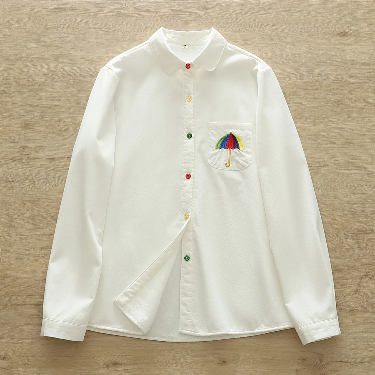 New Autumn Cotton Shirt Thickened Loose Lapels Long Sleeves Embroidered Comfortable Casual Literary Commute Blouse T3N716QD