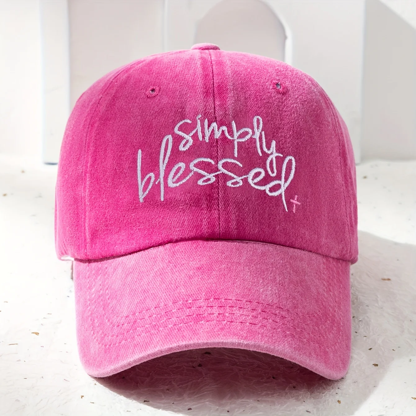 Simple Blessings Embroidered Baseball Hat Washed Old Solid Color Dad Hat Adjustable Sun Hat for Men and Women